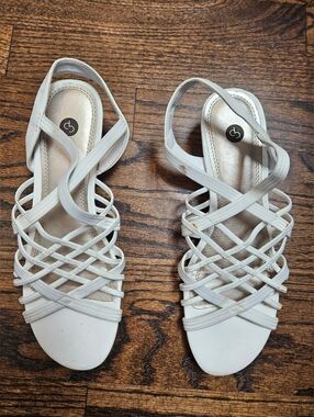 Dressbarn White Strappy Elastic Slingback Sandals